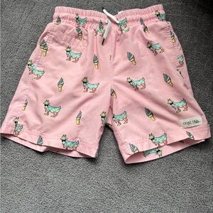 Pink Swim Shorts with Ice Cream Print